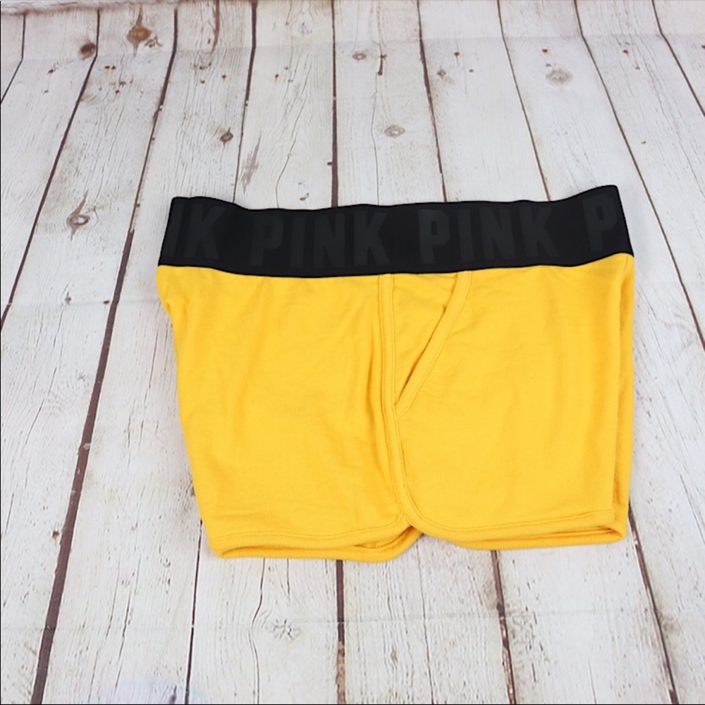 VS Pink Logo Band Varsity Shorts Yellow / Black - Picture 3 of 5